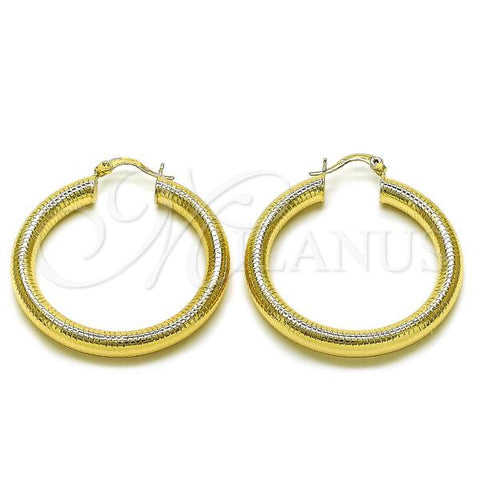 Oro Laminado Medium Hoop, Gold Filled Style Hollow Design, Diamond Cutting Finish, Golden Finish, 02.213.0767.40