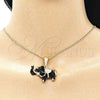 Oro Laminado Pendant Necklace, Gold Filled Style Elephant Design, Black Enamel Finish, Golden Finish, 04.380.0002.4.20