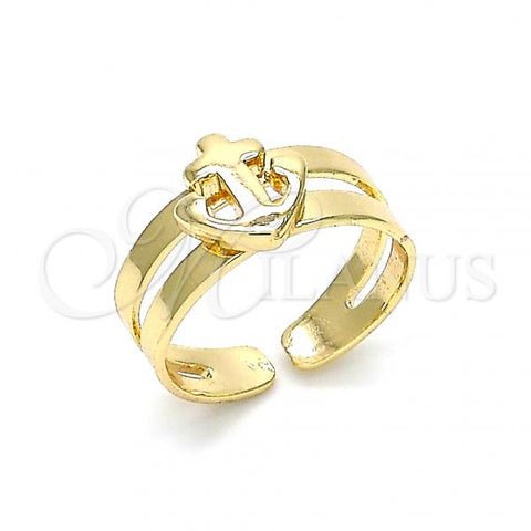 Oro Laminado Toe Ring, Gold Filled Style Anchor Design, Polished, Golden Finish, 01.233.0022 (One size fits all)