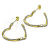 Oro Laminado Stud Earring, Gold Filled Style Heart and Twist Design, with White Crystal, Polished, Golden Finish, 02.379.0052.1