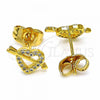 Oro Laminado Stud Earring, Gold Filled Style Heart Design, with White Cubic Zirconia, Polished, Golden Finish, 02.344.0032