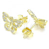 Sterling Silver Stud Earring, Butterfly Design, with White Micro Pave, Polished, Golden Finish, 02.336.0073.2