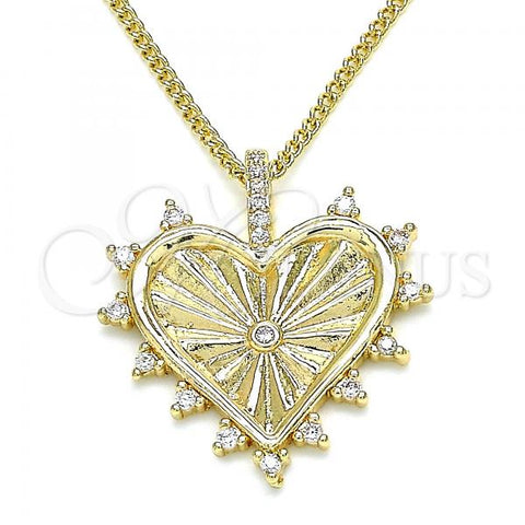 Oro Laminado Pendant Necklace, Gold Filled Style Heart Design, with White Micro Pave and White Cubic Zirconia, Polished, Golden Finish, 04.156.0294.20