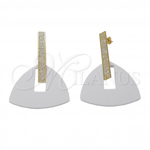 Oro Laminado Long Earring, Gold Filled Style White Resin Finish, Golden Finish, 02.09.0107