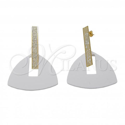 Oro Laminado Long Earring, Gold Filled Style White Resin Finish, Golden Finish, 02.09.0107