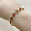 Oro Laminado Fancy Bracelet, Gold Filled Style Cherry and Heart Design, with Garnet and Ruby Cubic Zirconia, Polished, Golden Finish, 03.283.0482.07