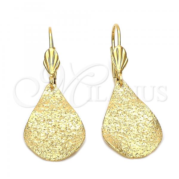 Oro Laminado Dangle Earring, Gold Filled Style Teardrop Design, Matte Finish, Golden Finish, 5.103.014