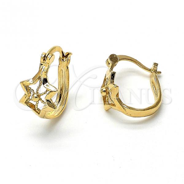 Oro Laminado Small Hoop, Gold Filled Style Flower Design, Polished, Golden Finish, 02.63.1183