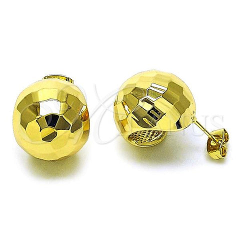 Oro Laminado Small Hoop, Gold Filled Style Ball and Disco Design, Diamond Cutting Finish, Golden Finish, 02.411.0070.18