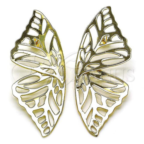 Oro Laminado Stud Earring, Gold Filled Style Butterfly Design, Polished, Golden Finish, 02.213.0668