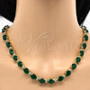 Oro Laminado Necklace and Bracelet, Gold Filled Style Heart Design, with Green and White Cubic Zirconia, Polished, Golden Finish, 06.284.0006.1