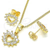 Oro Laminado Earring and Pendant Adult Set, Gold Filled Style Heart Design, with White Cubic Zirconia, Polished, Golden Finish, 10.233.0042