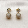 Oro Laminado Stud Earring, Gold Filled Style Ball Design, with White Micro Pave and White Cubic Zirconia, Polished, Golden Finish, 02.283.0288