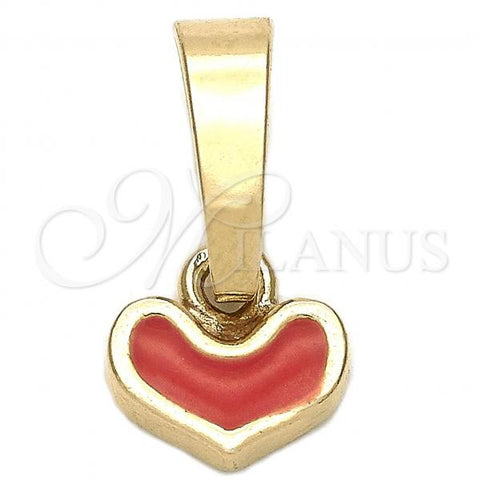Oro Laminado Fancy Pendant, Gold Filled Style Heart Design, Orange Enamel Finish, Golden Finish, 05.163.0075.1