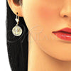 Oro Laminado Dangle Earring, Gold Filled Style Guadalupe Design, Diamond Cutting Finish, Golden Finish, 02.351.0065