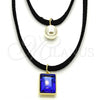 Oro Laminado Fancy Necklace, Gold Filled Style Choker and Ball Design, with Dark Tanzanite Cubic Zirconia and Ivory Pearl, Polished, Golden Finish, 04.215.0020.1.13