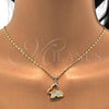 Oro Laminado Pendant Necklace, Gold Filled Style Butterfly Design, with White Micro Pave, Polished, Golden Finish, 04.156.0053.20