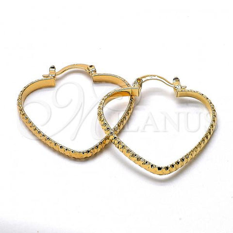 Oro Laminado Medium Hoop, Gold Filled Style Heart Design, Diamond Cutting Finish, Golden Finish, 5.154.021