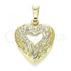 Oro Laminado Locket Pendant, Gold Filled Style Heart and Flower Design, Polished, Golden Finish, 05.117.0010