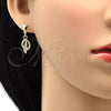 Oro Laminado Earring and Pendant Adult Set, Gold Filled Style with White Crystal, Polished, Golden Finish, 10.63.0581