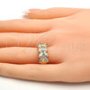 Oro Laminado Multi Stone Ring, Gold Filled Style Leaf Design, with White Cubic Zirconia, Polished, Golden Finish, 01.210.0007.08 (Size 8)
