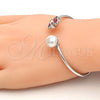 Rhodium Plated Individual Bangle, Butterfly Design, with Rose Peach Swarovski Crystals and Ivory Pearl, Polished, Rhodium Finish, 07.239.0005.5 (03 MM Thickness, One size fits all)