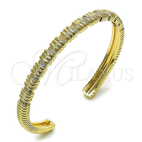 Oro Laminado Individual Bangle, Gold Filled Style with White Micro Pave, Polished, Golden Finish, 07.60.0011