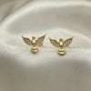 Oro Laminado Stud Earring, Gold Filled Style Eagle Design, with White Micro Pave, Polished, Golden Finish, 02.342.0058