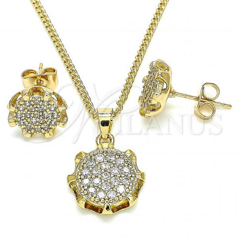 Oro Laminado Earring and Pendant Adult Set, Gold Filled Style with White Micro Pave, Polished, Golden Finish, 10.344.0012
