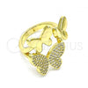 Oro Laminado Multi Stone Ring, Gold Filled Style Butterfly Design, with White Micro Pave, Polished, Golden Finish, 01.341.0058