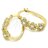 Oro Laminado Small Hoop, Gold Filled Style Flower Design, with White Crystal, Polished, Golden Finish, 02.100.0090.15