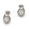 Sterling Silver Stud Earring, Teardrop Design, with White Cubic Zirconia, Polished, Rhodium Finish, 02.285.0008
