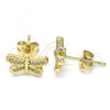 Oro Laminado Stud Earring, Gold Filled Style Dragon-Fly Design, with White Micro Pave, Polished, Golden Finish, 02.342.0076