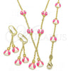 Oro Laminado Earring and Pendant Children Set, Gold Filled Style Ladybug Design, with White Crystal, Pink Enamel Finish, Golden Finish, 06.60.0005.1