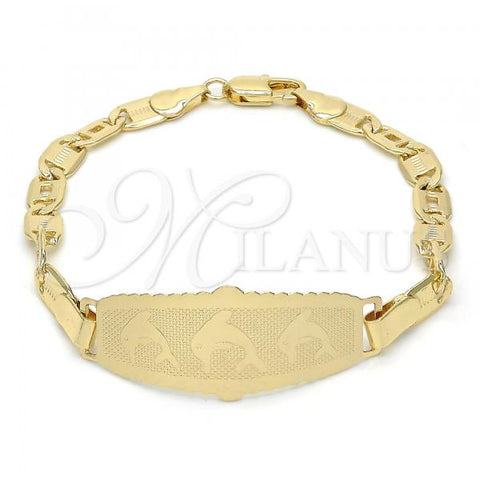 Oro Laminado ID Bracelet, Gold Filled Style Dolphin Design, Polished, Golden Finish, 03.63.1937.07