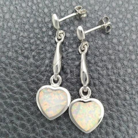 Sterling Silver Dangle Earring, Heart Design, with White Opal, Polished, Silver Finish, 02.391.0004