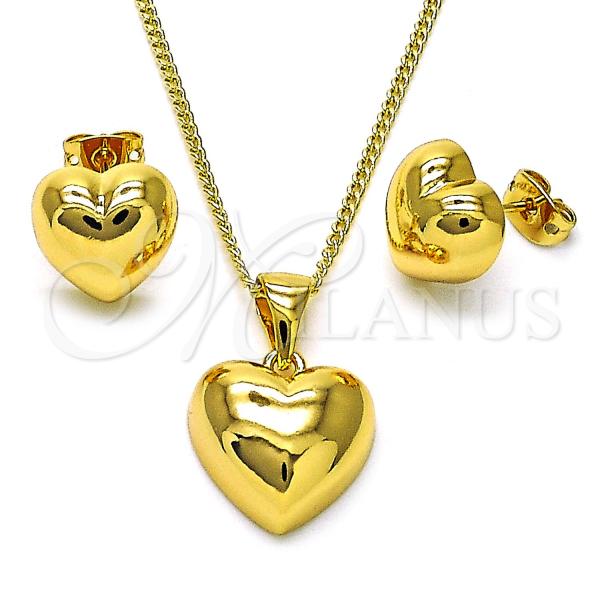 Oro Laminado Earring and Pendant Adult Set, Gold Filled Style Heart Design, Polished, Golden Finish, 10.342.0181