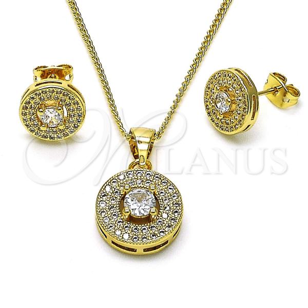 Oro Laminado Earring and Pendant Adult Set, Gold Filled Style with White Micro Pave and White Cubic Zirconia, Polished, Golden Finish, 10.342.0144