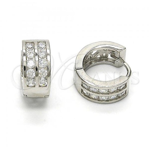 Sterling Silver Huggie Hoop, with White Cubic Zirconia, Polished, Rhodium Finish, 02.174.0066.15