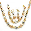 Oro Laminado Necklace, Bracelet and Earring, Gold Filled Style Ball Design, Matte Finish, Tricolor, 06.170.0004