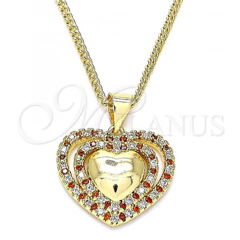 Oro Laminado Pendant Necklace, Gold Filled Style Heart Design, with Garnet and White Micro Pave, Polished, Golden Finish, 04.156.0377.1.20