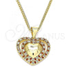 Oro Laminado Pendant Necklace, Gold Filled Style Heart Design, with Garnet and White Micro Pave, Polished, Golden Finish, 04.156.0377.1.20