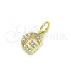 Oro Laminado Fancy Pendant, Gold Filled Style Initials Design, with White Cubic Zirconia, Polished, Golden Finish, 05.341.0027