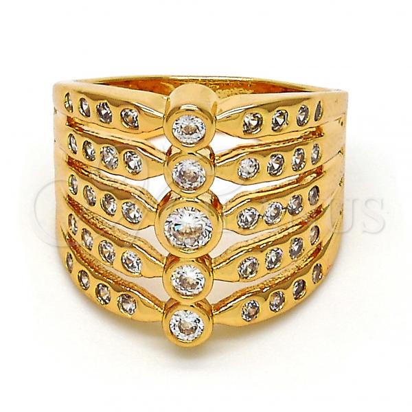 Oro Laminado Multi Stone Ring, Gold Filled Style with White Cubic Zirconia, Polished, Golden Finish, 01.260.0003.07.GT (Size 7)