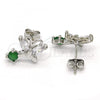 Rhodium Plated Stud Earring, Butterfly Design, with Green and White Cubic Zirconia, Polished, Rhodium Finish, 02.210.0093.4