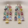 Oro Laminado Stud Earring, Gold Filled Style Teardrop Design, with Multicolor Cubic Zirconia and White Micro Pave, Polished, Golden Finish, 02.436.0011