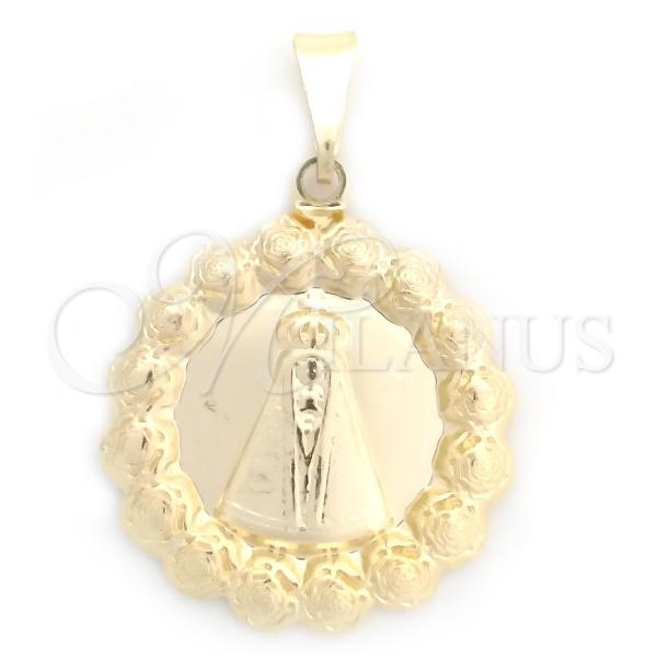 Oro Laminado Religious Pendant, Gold Filled Style Caridad del Cobre Design, Polished, Golden Finish, 05.58.0011