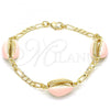 Oro Laminado Fancy Bracelet, Gold Filled Style Shell Design, Pink Enamel Finish, Golden Finish, 03.63.2091.1.08