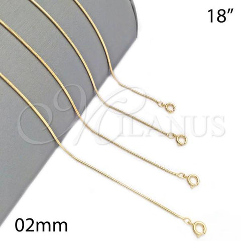 Oro Laminado Basic Necklace, Gold Filled Style Rat Tail Design, Golden Finish, 04.09.0181.18