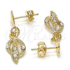 Oro Laminado Dangle Earring, Gold Filled Style Heart Design, with White Crystal, Polished, Golden Finish, 02.63.2489